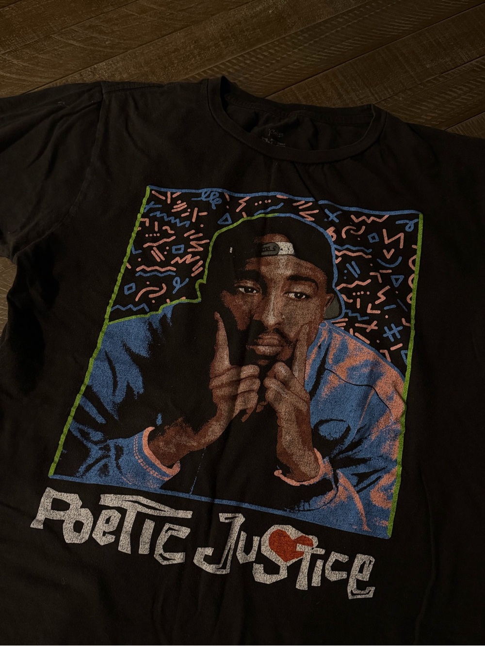 Graphic Black Short Sleeve Tee with Colorful Portrait